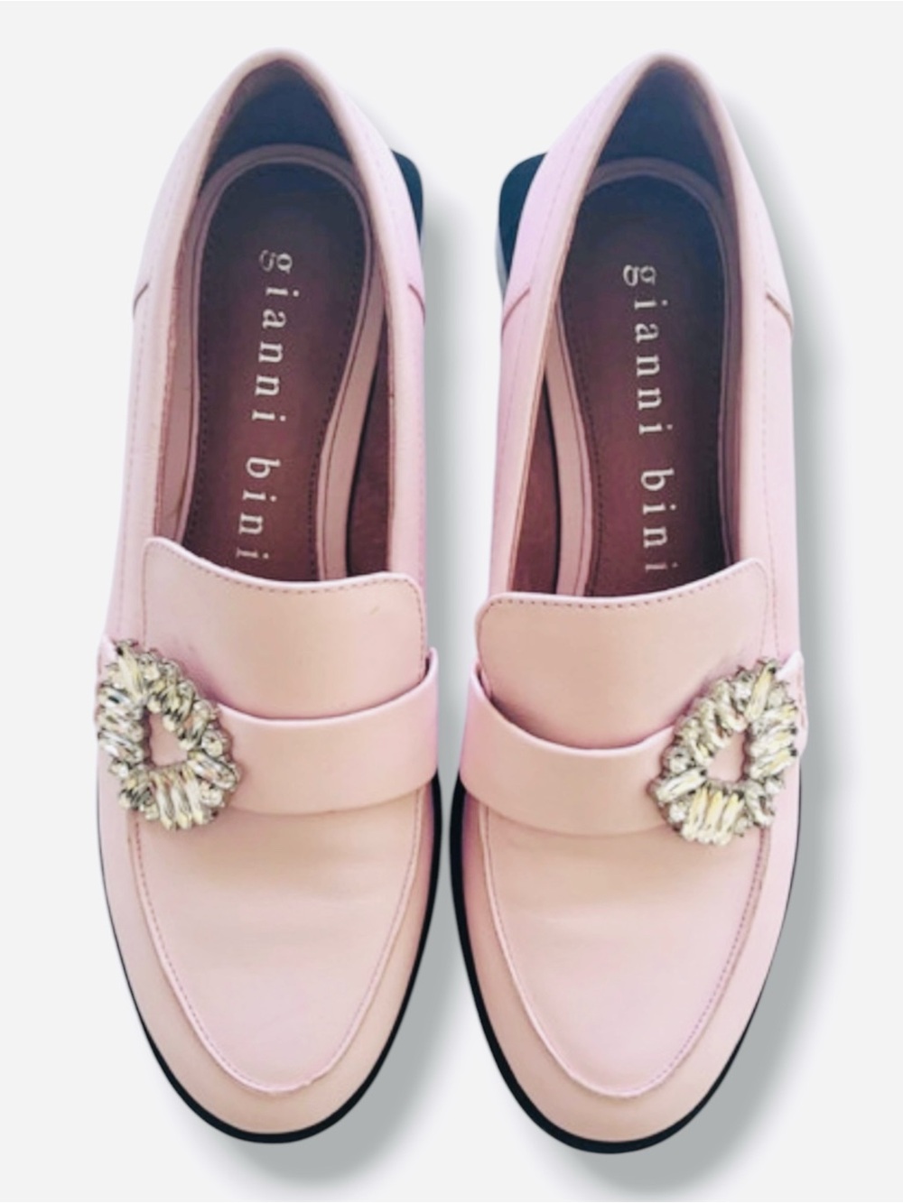 Gianni Bini "Rowan" Leather Crystal-Buckle Loafers Size 7